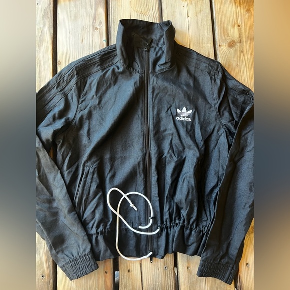 adidas Jackets & Blazers - Adidas Womens Full Zip Drawstring Black Track Jacket Size Medium